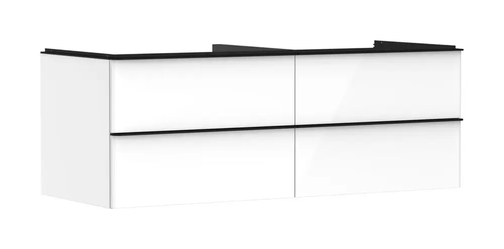 Waschtischunterschrank in Weiß mit Hochglanz-Oberfläche und vier Schubkästen, designed von Hansgrohe, geeignet für Konsolen und Aufsatzwaschtische.